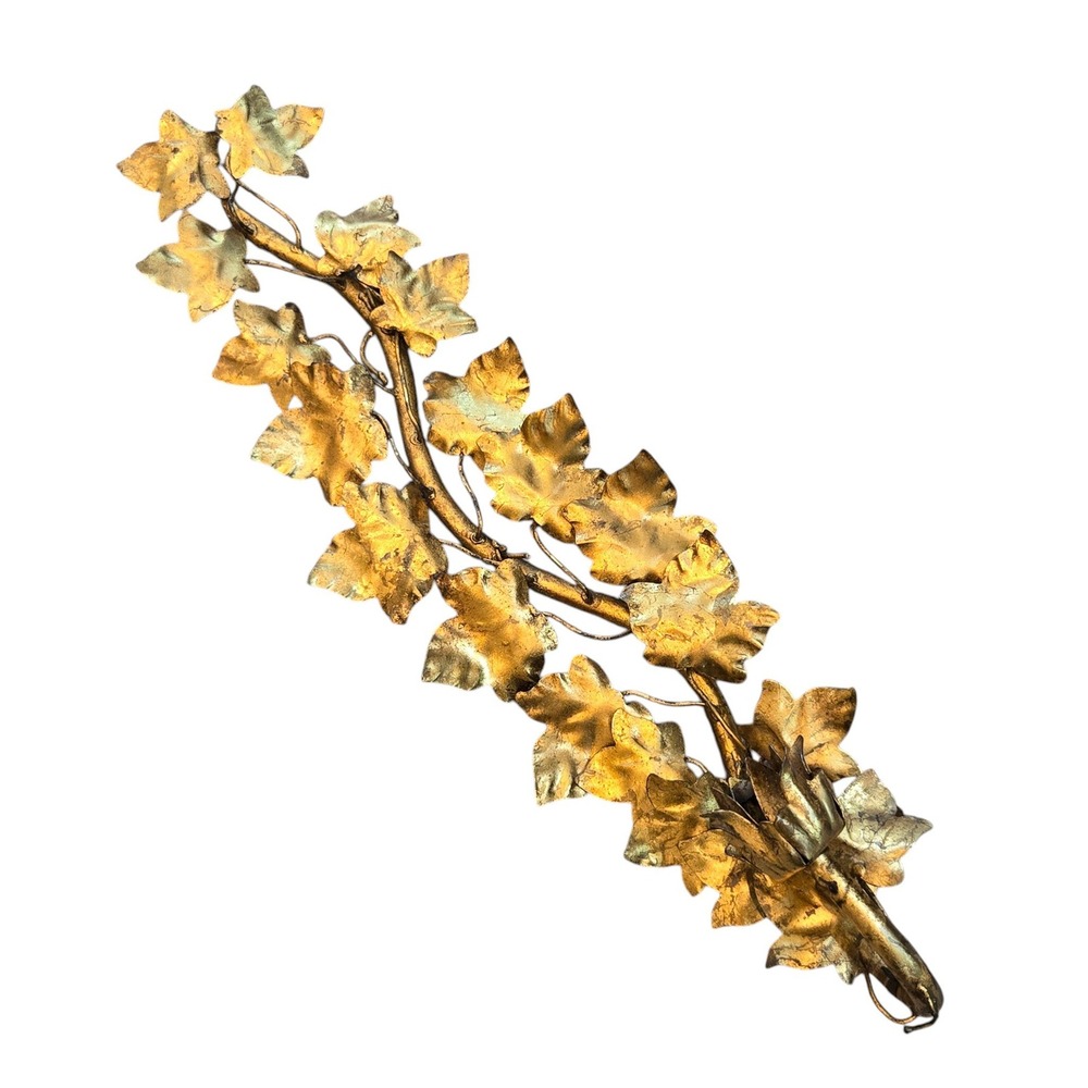 Vintage Florentine Candle 20" Wall Sconce Italy Gold Gilt Ivy Leaves Hand Made